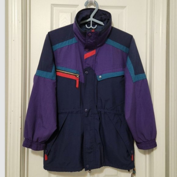 Vtg 90s HELLY HANSEN Windbreaker Mock Neck Zip Snap Jacket - Picture 3 of 14